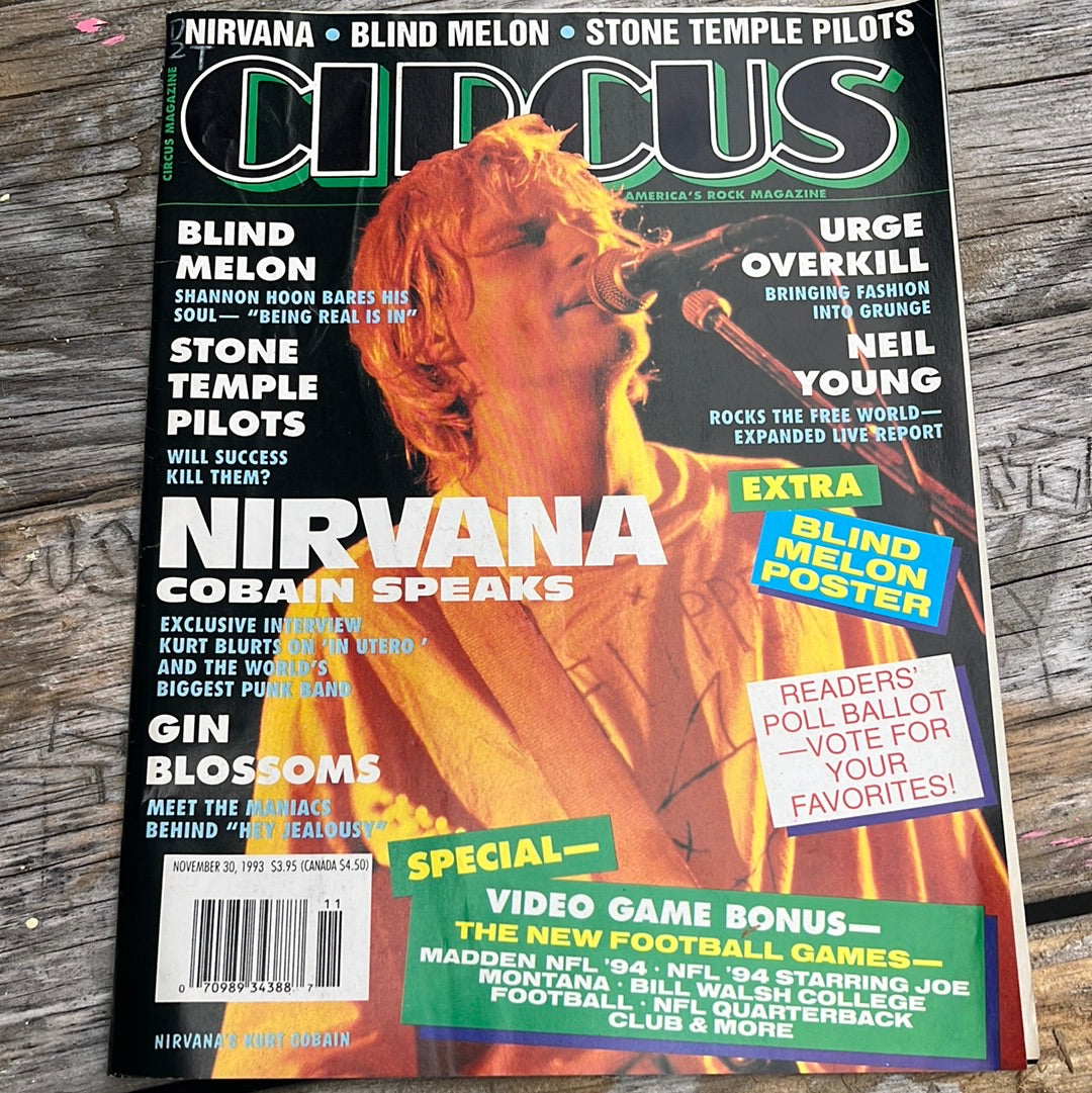 CIRCUS MAGAZINE NOVEMBER 30 1993 KURT COBAIN COVER